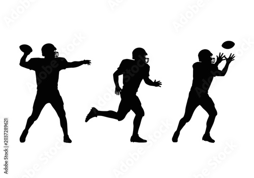 Black silhouette set of American football players in action.