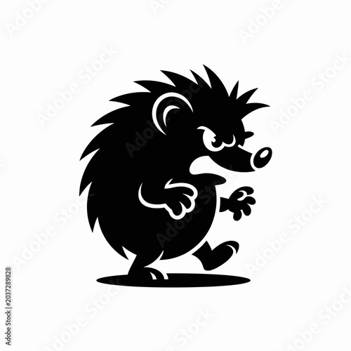 Photos Black hedgehog silhouette, running hedgehog icon, prickly mammal vector, animal