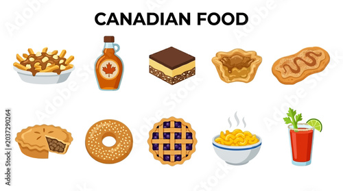 Cuadro en lienzo Collection of Popular Canadian Food Dishes and Drinks
