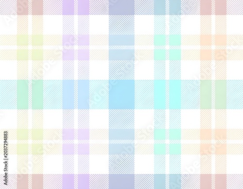 Pastel plaid pattern background, soft rainbow tartan texture, light colorful checkered fabric design for spring and easter stationery