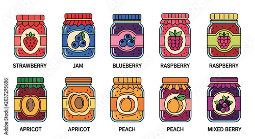 Colorful illustration of jam jars.