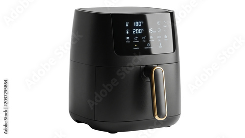 Foto Black air fryer with digital display on transparent background
