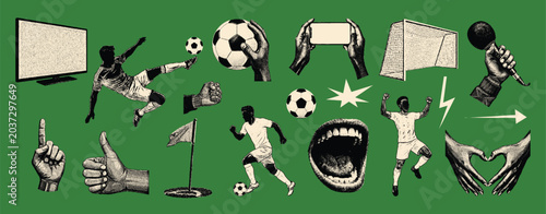 Foto Retro Football Doodle and Grunge Halftone World Cup Scrapbook Transparent Graphics Set