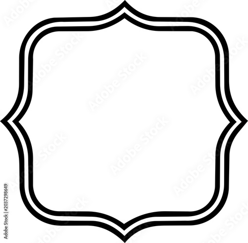 A black line art design of an ornate frame with a
