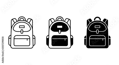 Backpack Icons, Travel Bags, School Satchels, Luggage Vector Set