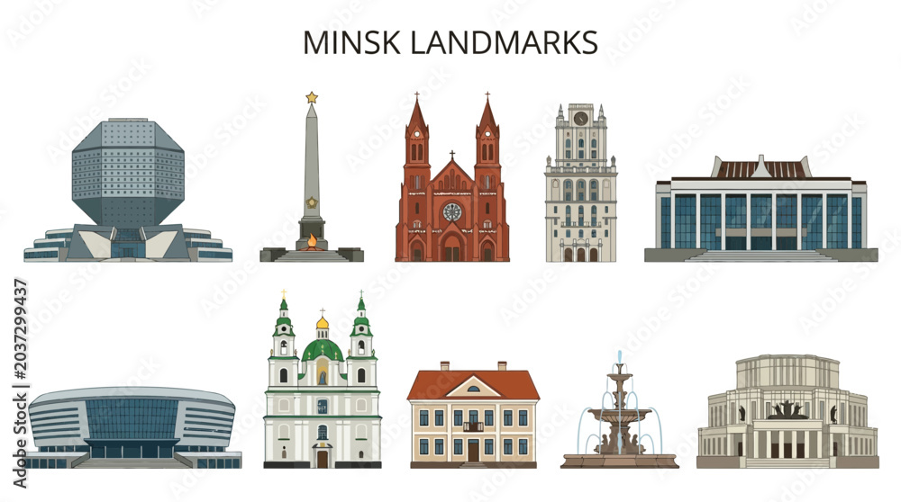 Obraz premium Collection of Minsk Landmarks and Famous Buildings.
