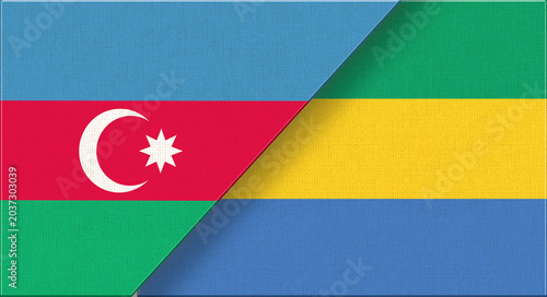 Foto Double flag of Azerbaijan and Gabon on fabric texture.