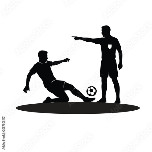 Fotografija Football Match Penalty Foul and Referee Decision Silhouette