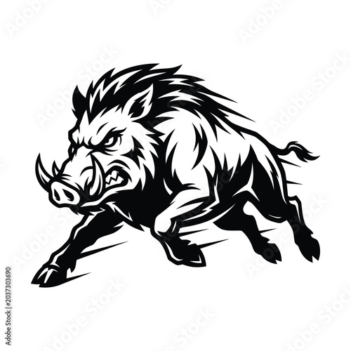Fierce Boar Illustration in Motion Running.