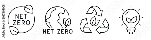 Bild auf Leinwand Eco icons representing net zero recycling and sustainable energy concepts