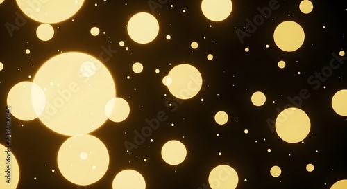 Abstract Golden Glowing Bokeh Circles on Black Background