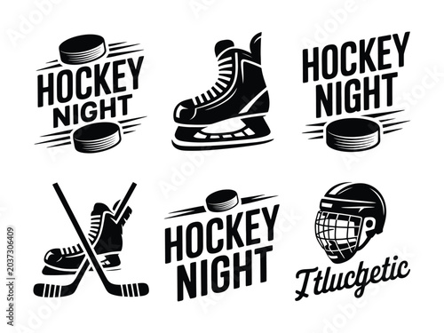 Photography Collection of stylized black and white ice hockey graphic icons featuring skates