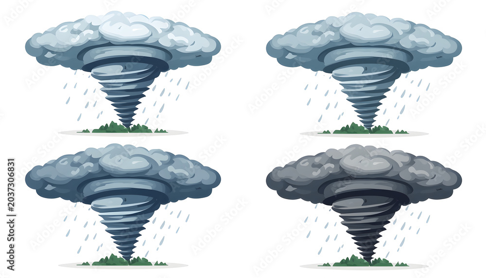 Fototapeta premium Pixel art tornadoes with rain