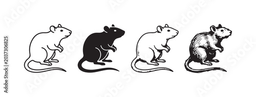 Foto Variety of Rat Drawings: Outline, Solid, and Detailed Hand-Drawn Styles for Rode