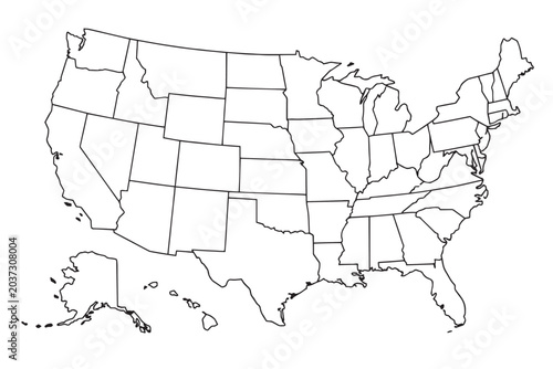 Quadro em tela United States map with state borders, minimalist black outline USA vector illust