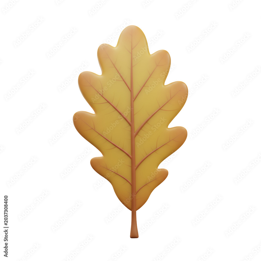 Fototapeta premium 3D Rendered Autumn Oak Leaf Yellow and Orange Hues on Transparent Background
