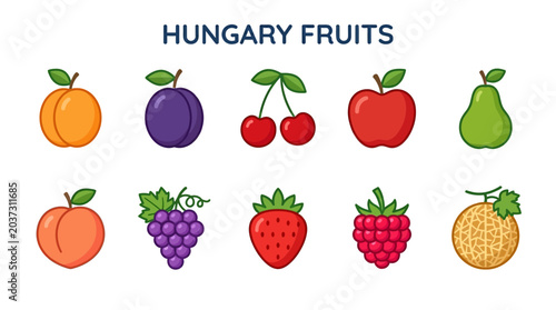 Quadro su tela Collection of Hungary Fruits Icons Vector Illustration.