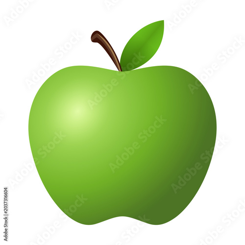 Green apple emoji illustration, isolated on transparent background.