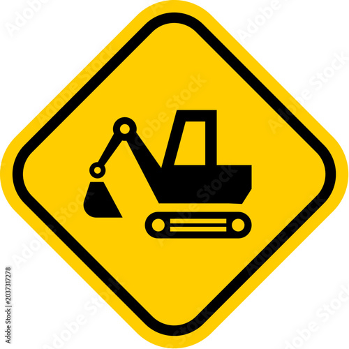 Obraz na płótnie Heavy machinery operating construction site warning sign icon vector