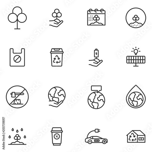 world environment  day line editable icon set. Editable stroke. Vector illustration ,tree, nature, sustainability, world, save water, deforestation