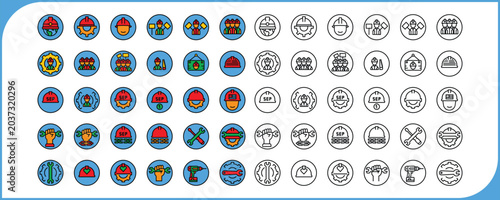 labor day icon logo vector illustration set , labor, workforce, helmet, engineer