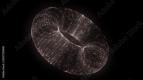 Technology color torus with connecting dots and lines. Digital abstract network structure. 3D rendering.