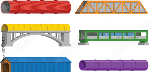 Konstfotografi Diverse collection of colorful flat design bridges tunnels and covered structure
