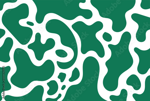 Abstract organic pattern with flowing white shapes on a green background. Suitable for wallpapers, textiles, packaging, and contemporary graphic backgrounds.