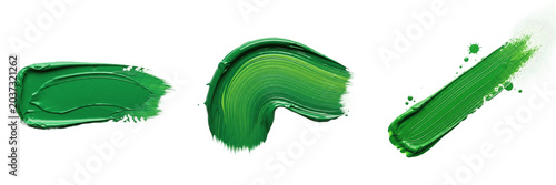 Artistic Green Paint Brush Strokes Set Featuring Textured Oil or Acrylic Swatches Isolated on White Background for Creative Design and Digital Art Projects High Quality PNG Assets Featuring image