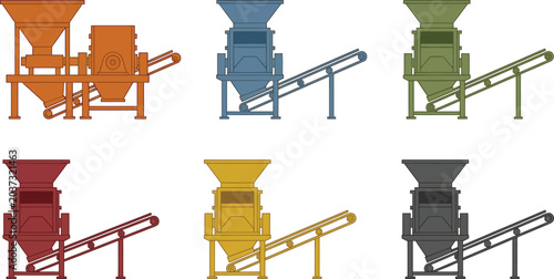 Εκτύπωση καμβά Set of industrial crushing machines with conveyor belts presented in a flat vect