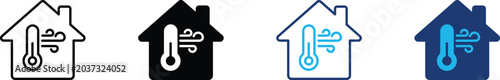 Fotografija Home climate control icon showing professional house temperature thermometer and HVAC breeze airflow
