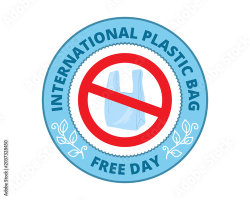 Tableau sur toile International plastic bag free day round badge with plastic bag and red color fo