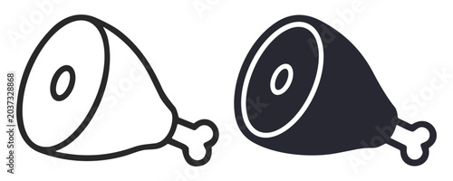 Tableau sur toile Vector illustration of outlined and filled ham leg icons with bone on transparen