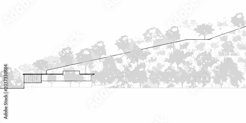 Foto Architectural hillside building silhouette against white background