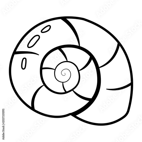 Schilderij op canvas High contrast black and white outline of a round spiral snail sea shell