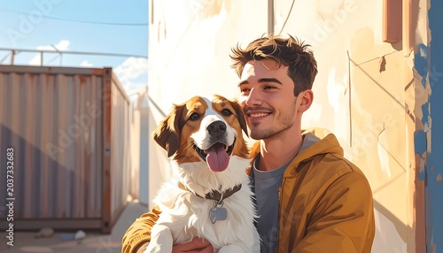 A man smiling with a dog