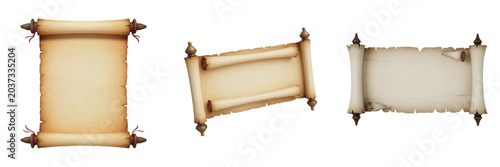 Tablou pe pânză Vintage parchment scrolls isolated on white background, antique paper rolls for