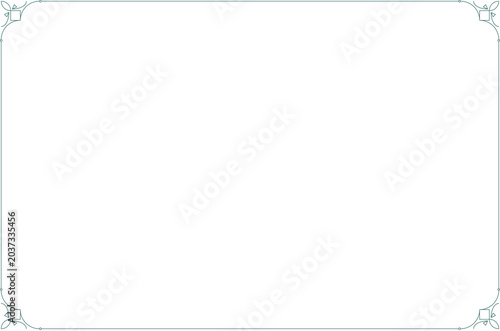 Elegant green border frame isolated template with thin lines ornamental corners on white background. 66