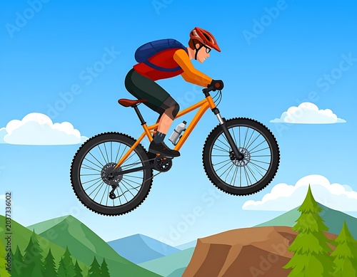 A mountain biker in mid-air