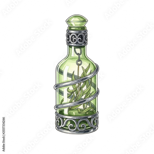 Fantasy potion bottle with plant inside