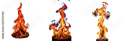 Foto Vibrant burning fire flames and blazing heat effects isolated on white backgroun