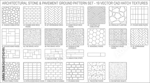 Architectural stone pavement ground patterns collection vector cad hatch