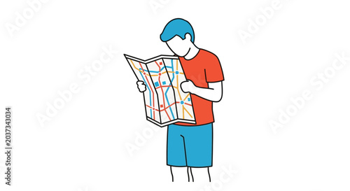 Obraz na plátne Man Holding Map Looking for Direction, Navigation Concept, Travel Planning, Whit