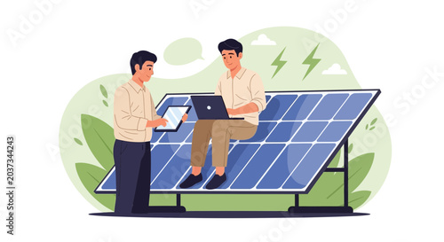 Teamwork Solar Energy Innovation - People with Laptop and Tablet