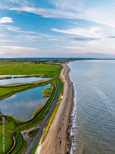 Canvas Print Marshes over Beach Rye Bay from a drone, Rye, East Sussex, England