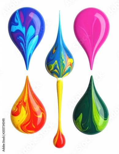  set of colorful drops isolated on white background, flat lay