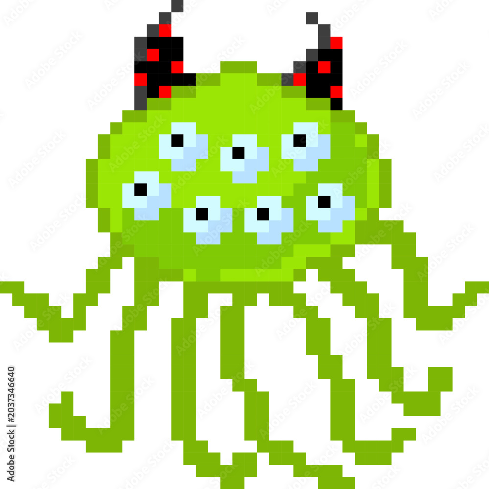Obraz premium Alien Monster With Tentacles Pixel Art