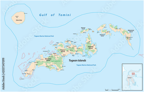 Map of the Togian Islands, Sulawesi, Indonesia