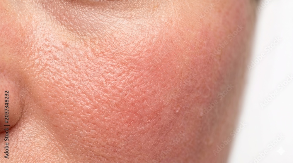 Fototapeta premium Extreme close up of skin texture with prominent pores and red erythema