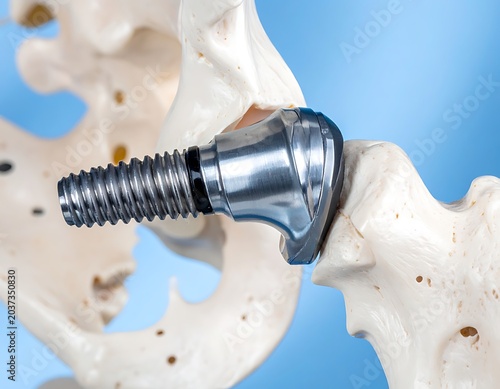 A metal screw attached to a human spine model